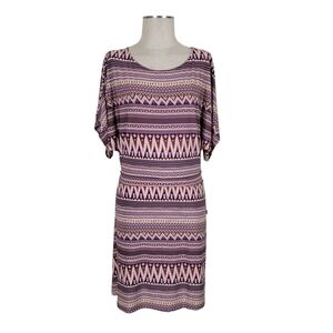 BCBGMaxAzria Dress Size M Dolman Sleeves Jersey Knit Stretchy Purple Combo New